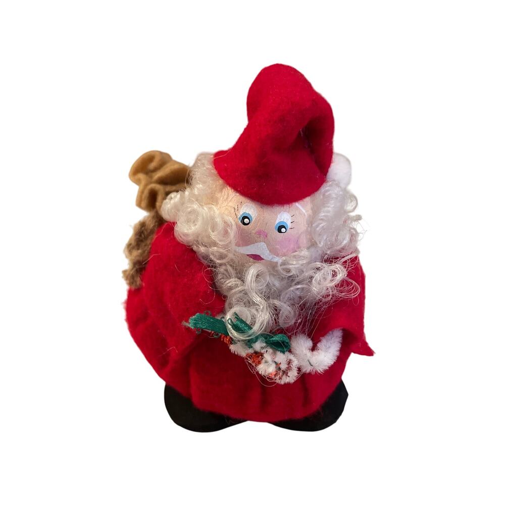 Vintage Handmade Hand Painted Santa  wooden face felt body 4.5”